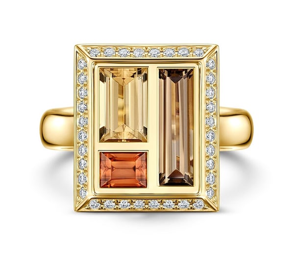 Chocolate  Box Truffle Cocktail Ring - Smokey Quartz_Brown Tourmaline_Cinamon Zircon in 18ct yellow gol
