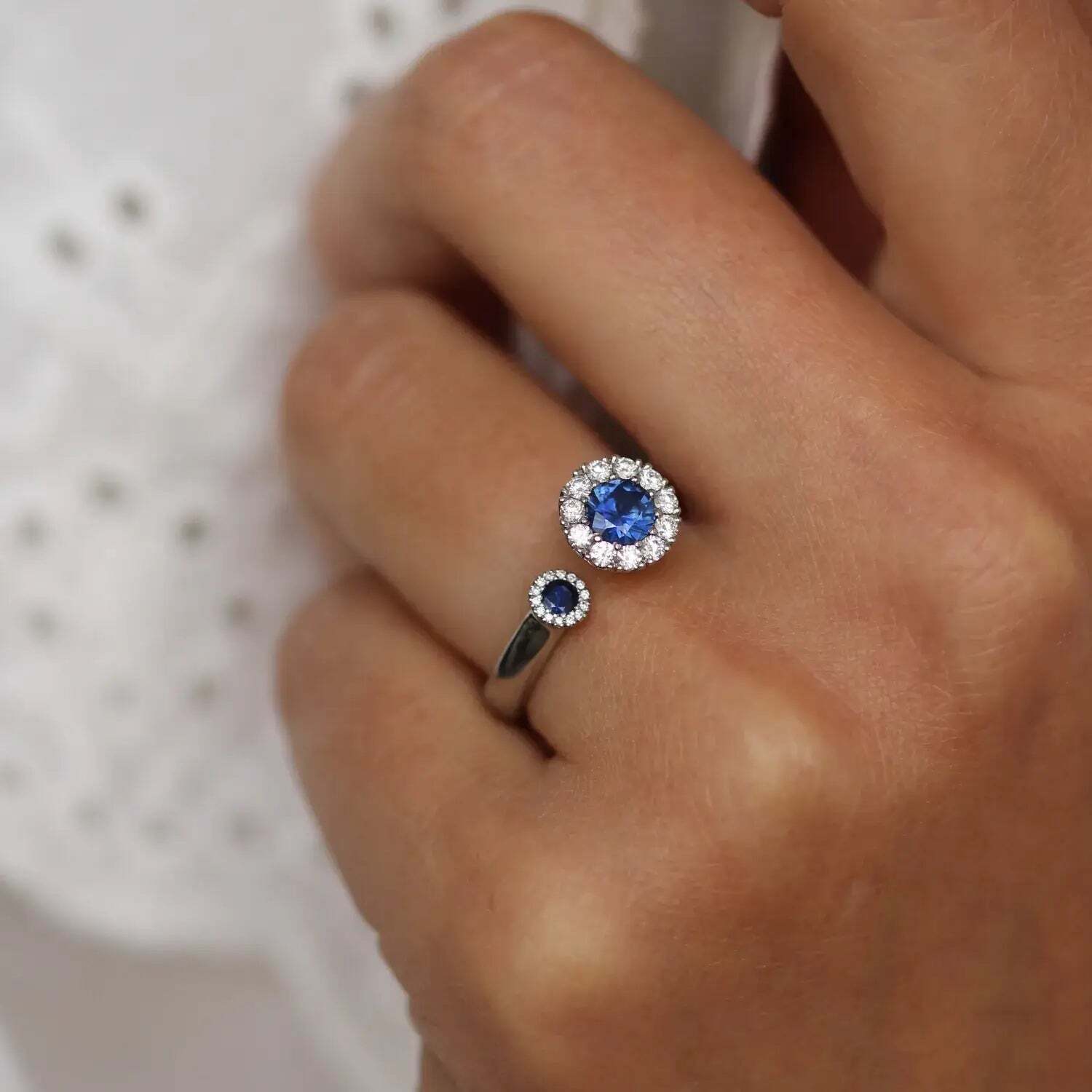 Satellite Sapphire British Engagement Ring by Andrew Geoghegan – elegant gemstone engagement ring with exquisite craftsmanship